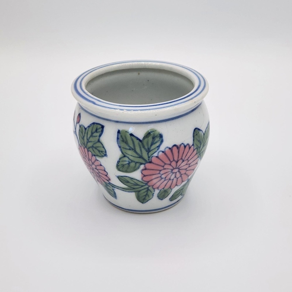 Vintage Very Small Chinese-style Porcelain Cabbage Rose Planter Vase Dish - Picture 4 of 6